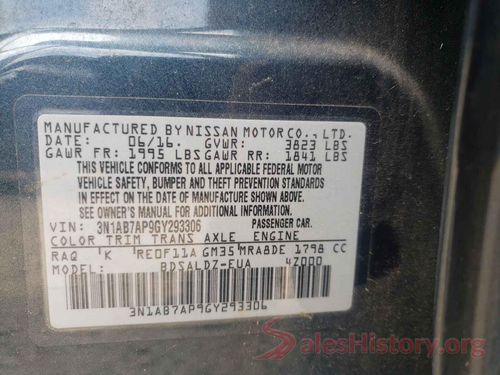 3N1AB7AP9GY293306 2016 NISSAN SENTRA