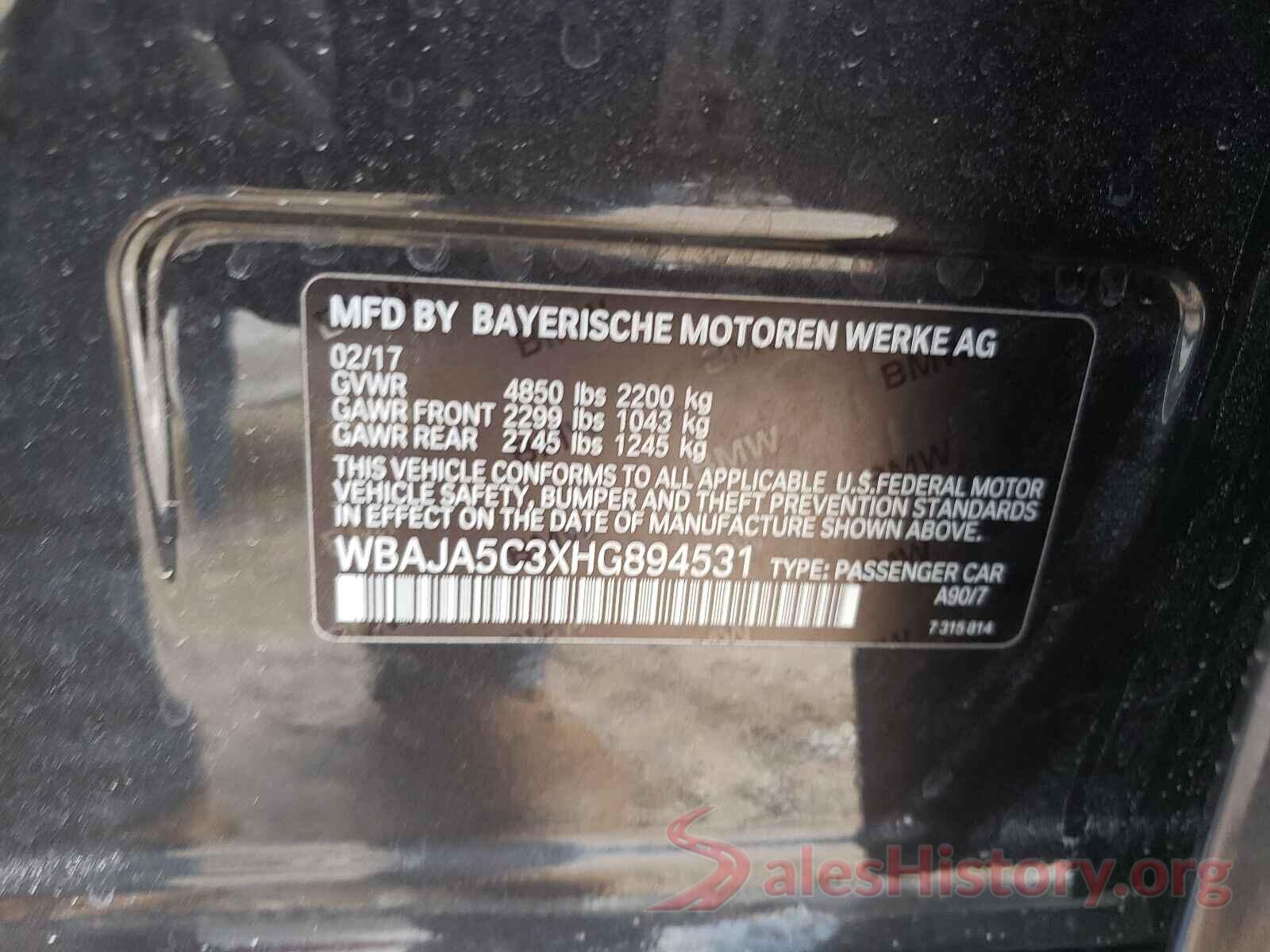 WBAJA5C3XHG894531 2017 BMW 5 SERIES