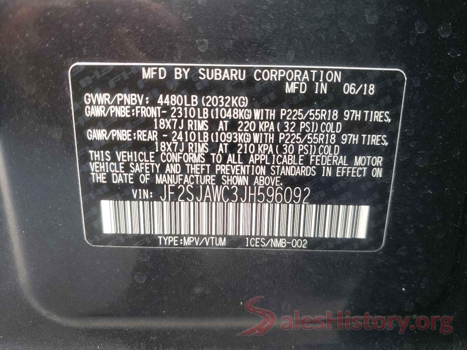 JF2SJAWC3JH596092 2018 SUBARU FORESTER