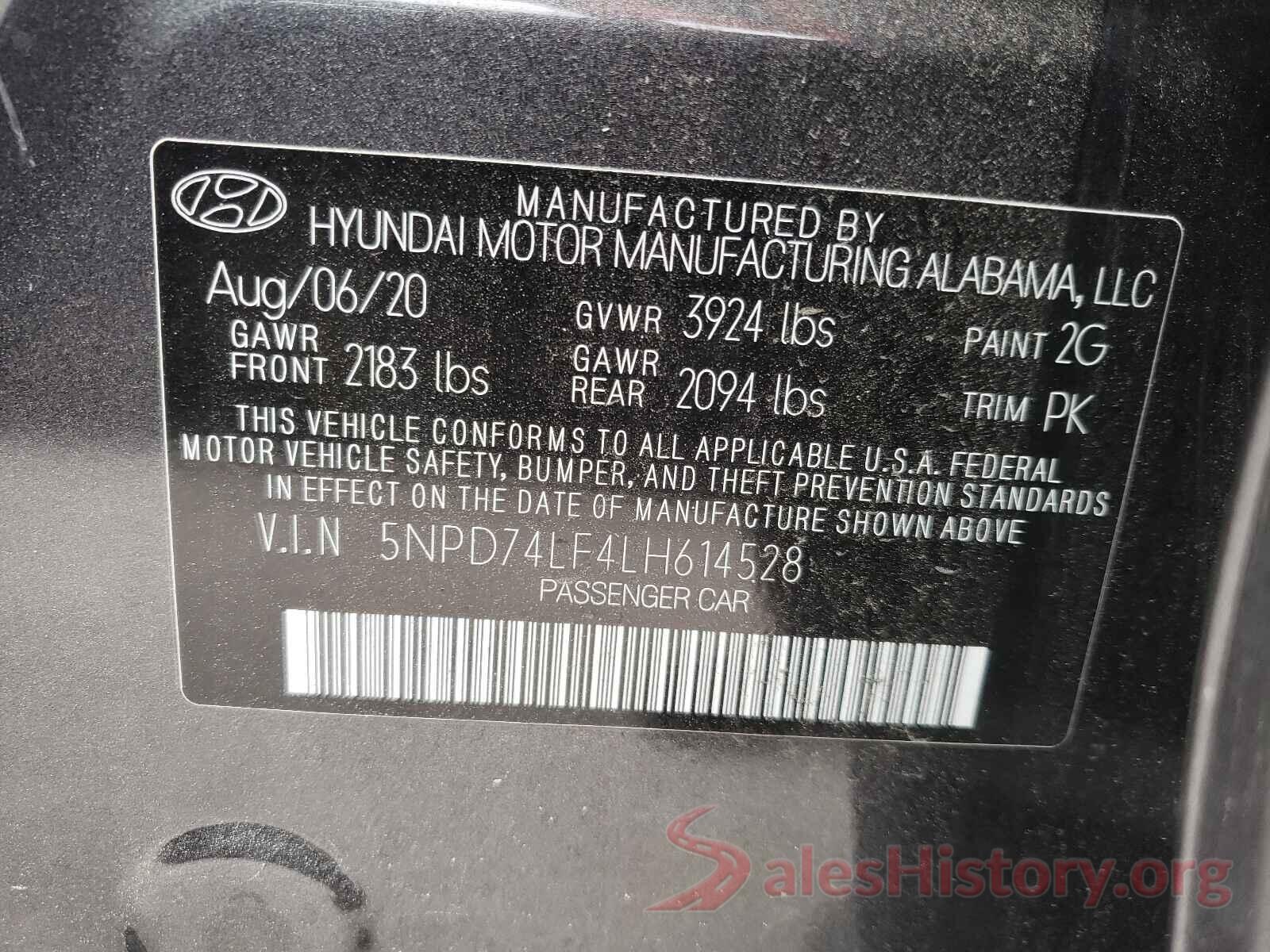 5NPD74LF4LH614528 2020 HYUNDAI ELANTRA