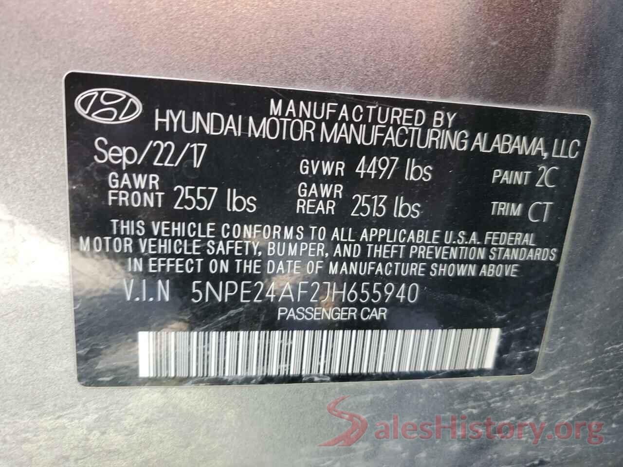 5NPE24AF2JH655940 2018 HYUNDAI SONATA