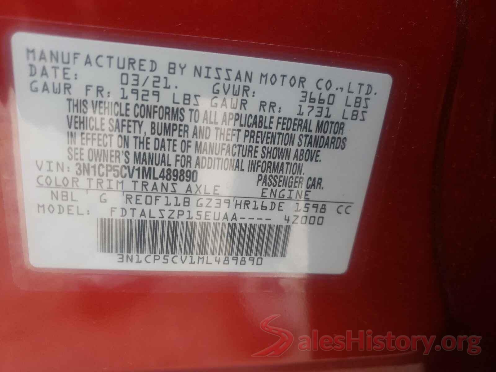 3N1CP5CV1ML489890 2021 NISSAN KICKS