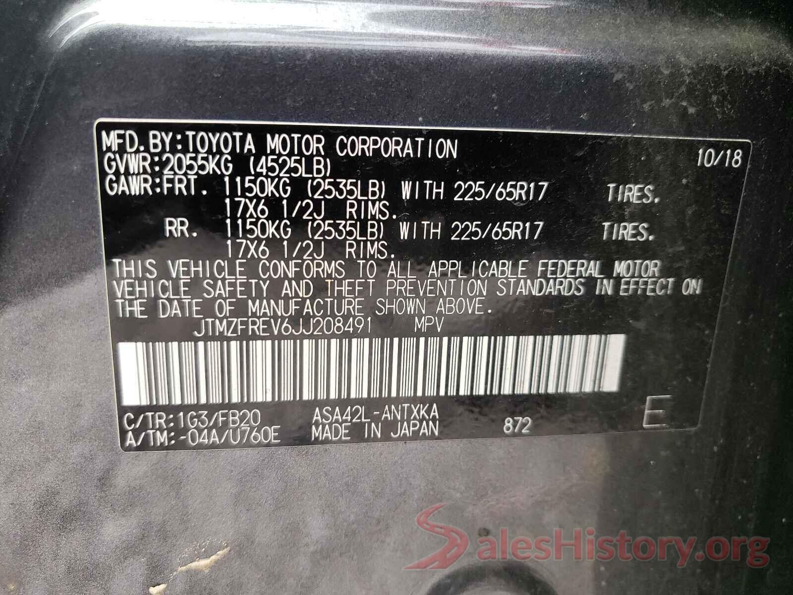 JTMZFREV6JJ208491 2018 TOYOTA RAV4