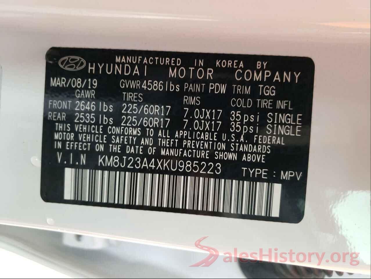 KM8J23A4XKU985223 2019 HYUNDAI TUCSON