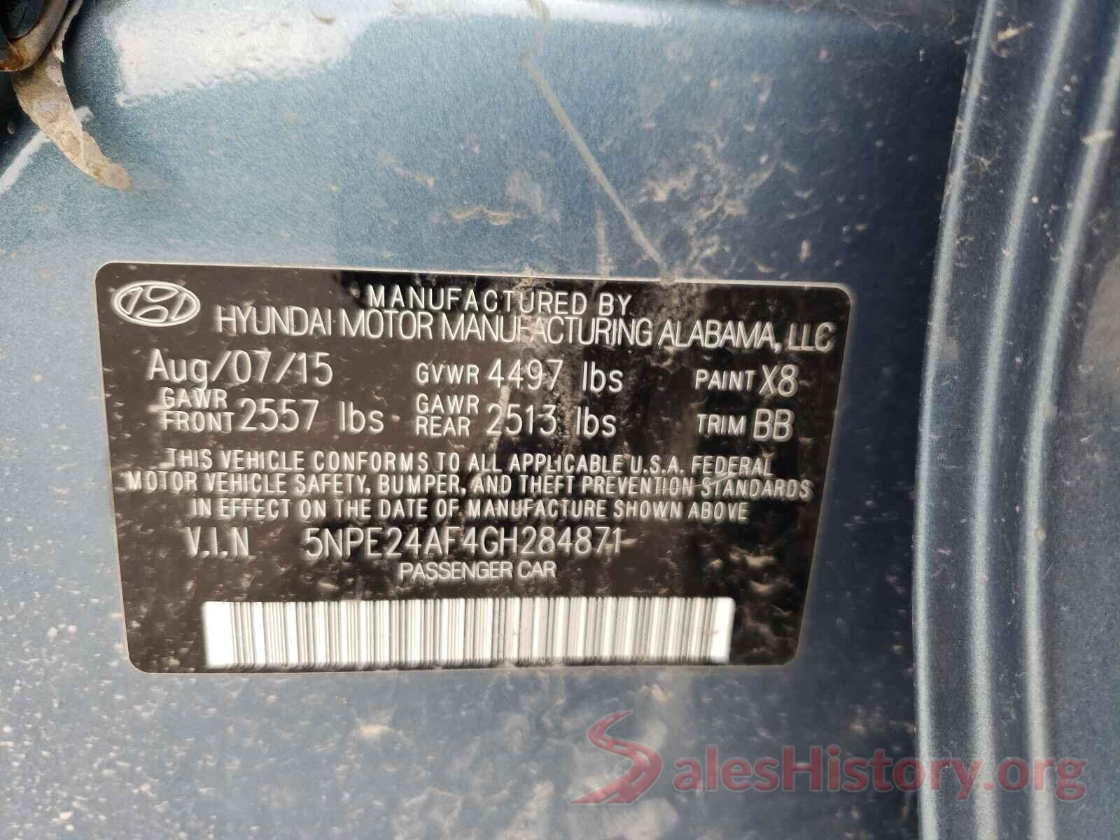 5NPE24AF4GH284871 2016 HYUNDAI SONATA