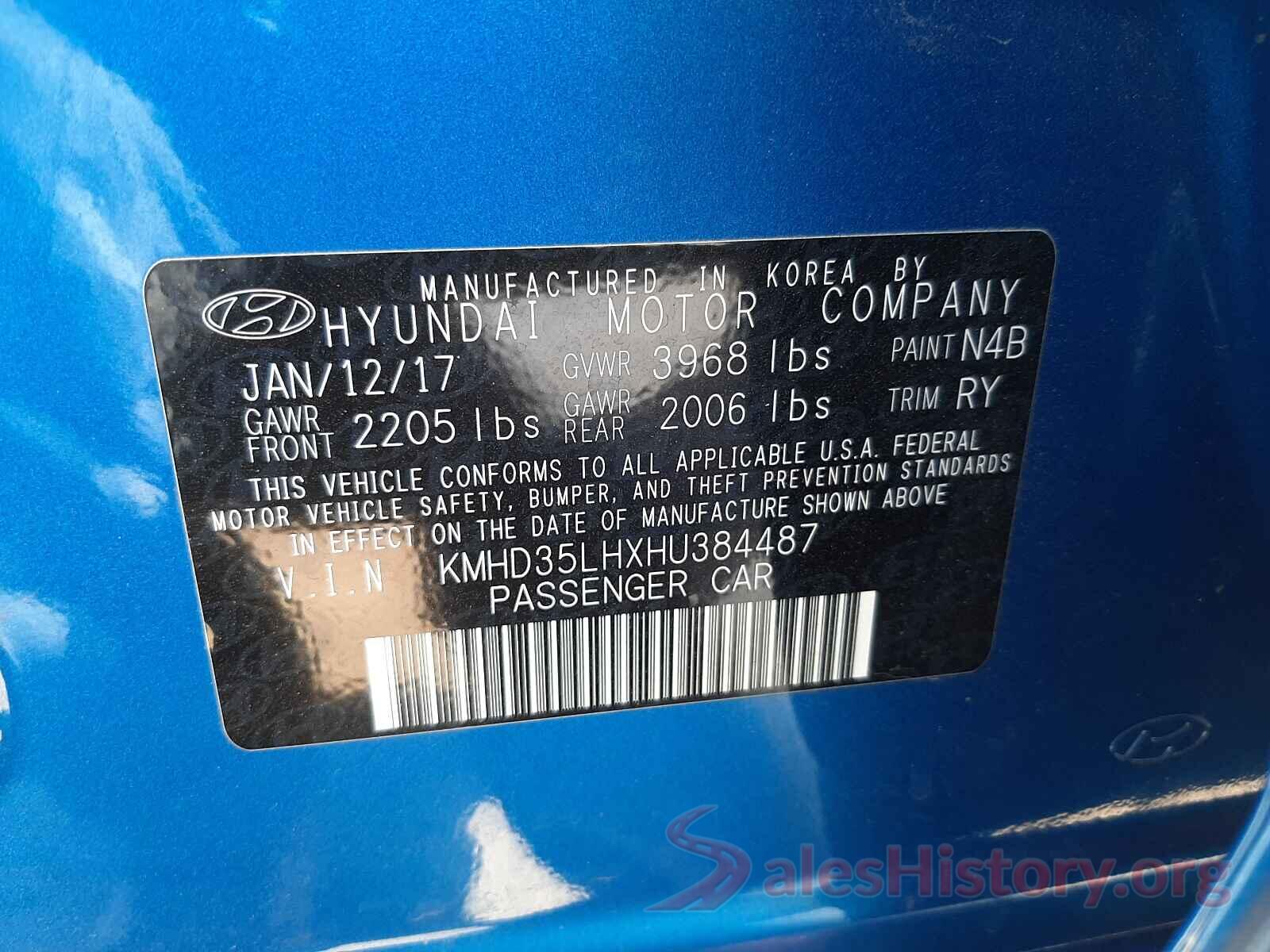 KMHD35LHXHU384487 2017 HYUNDAI ELANTRA