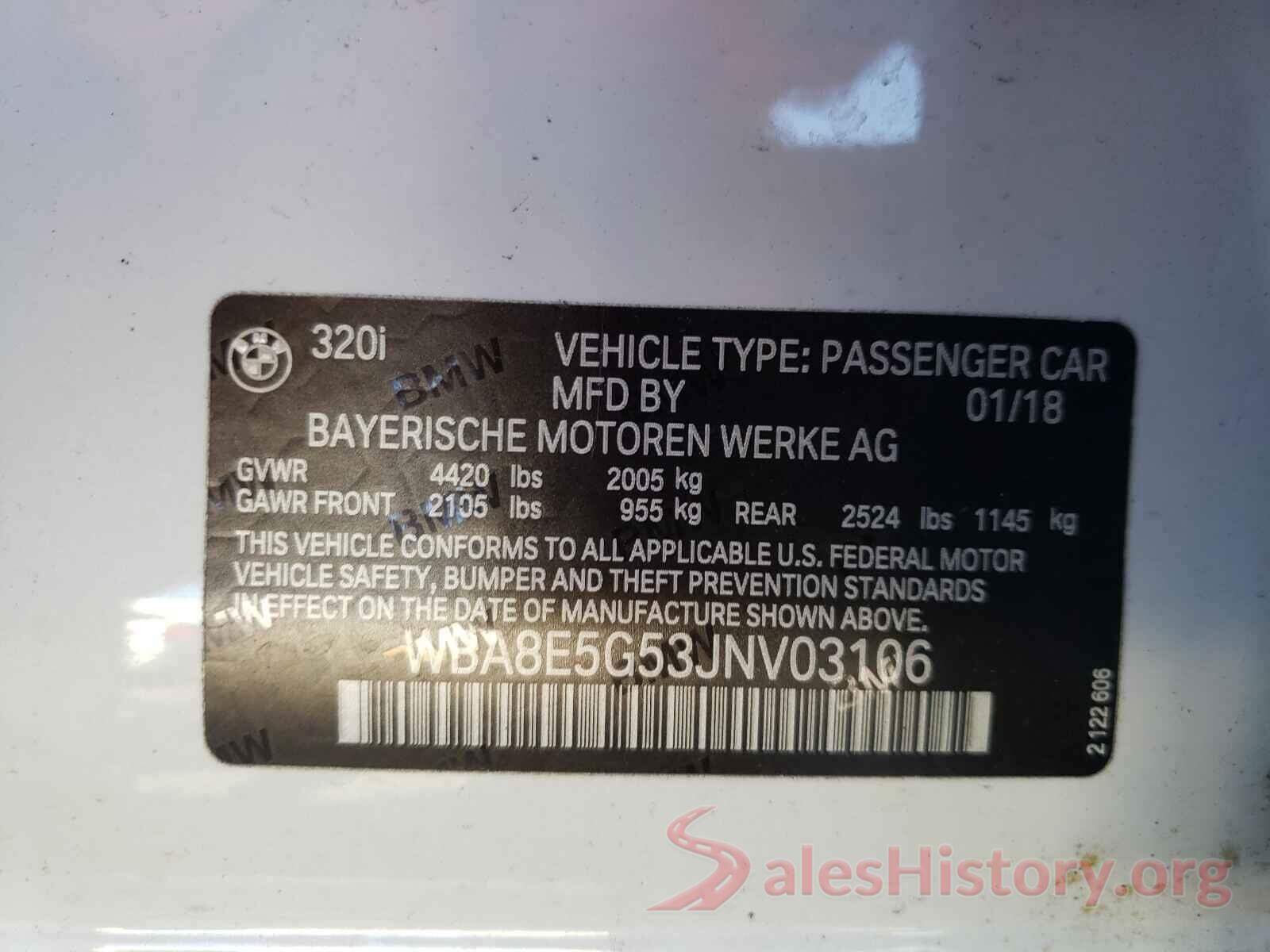 WBA8E5G53JNV03106 2018 BMW 3 SERIES