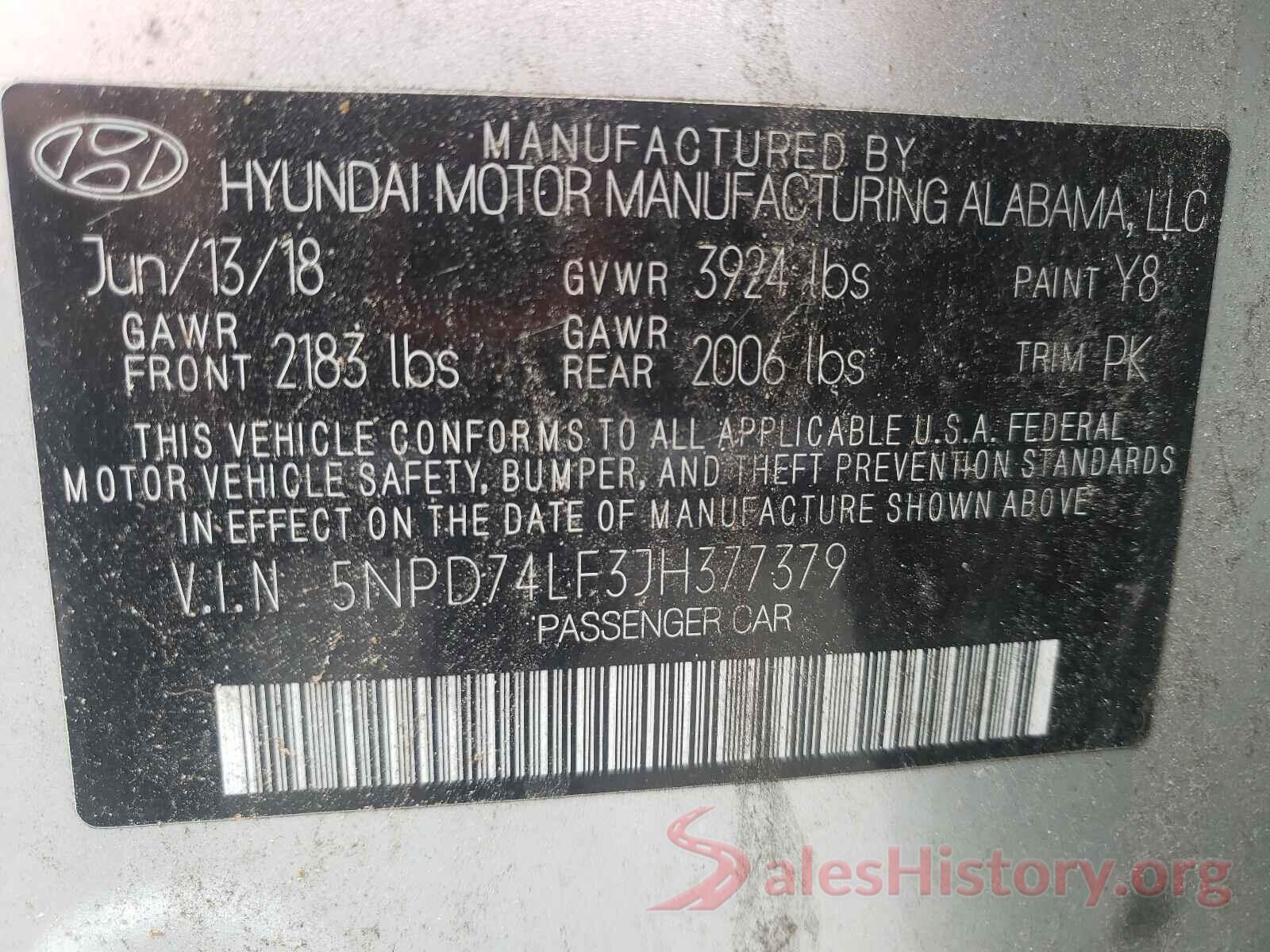 5NPD74LF3JH377379 2018 HYUNDAI ELANTRA