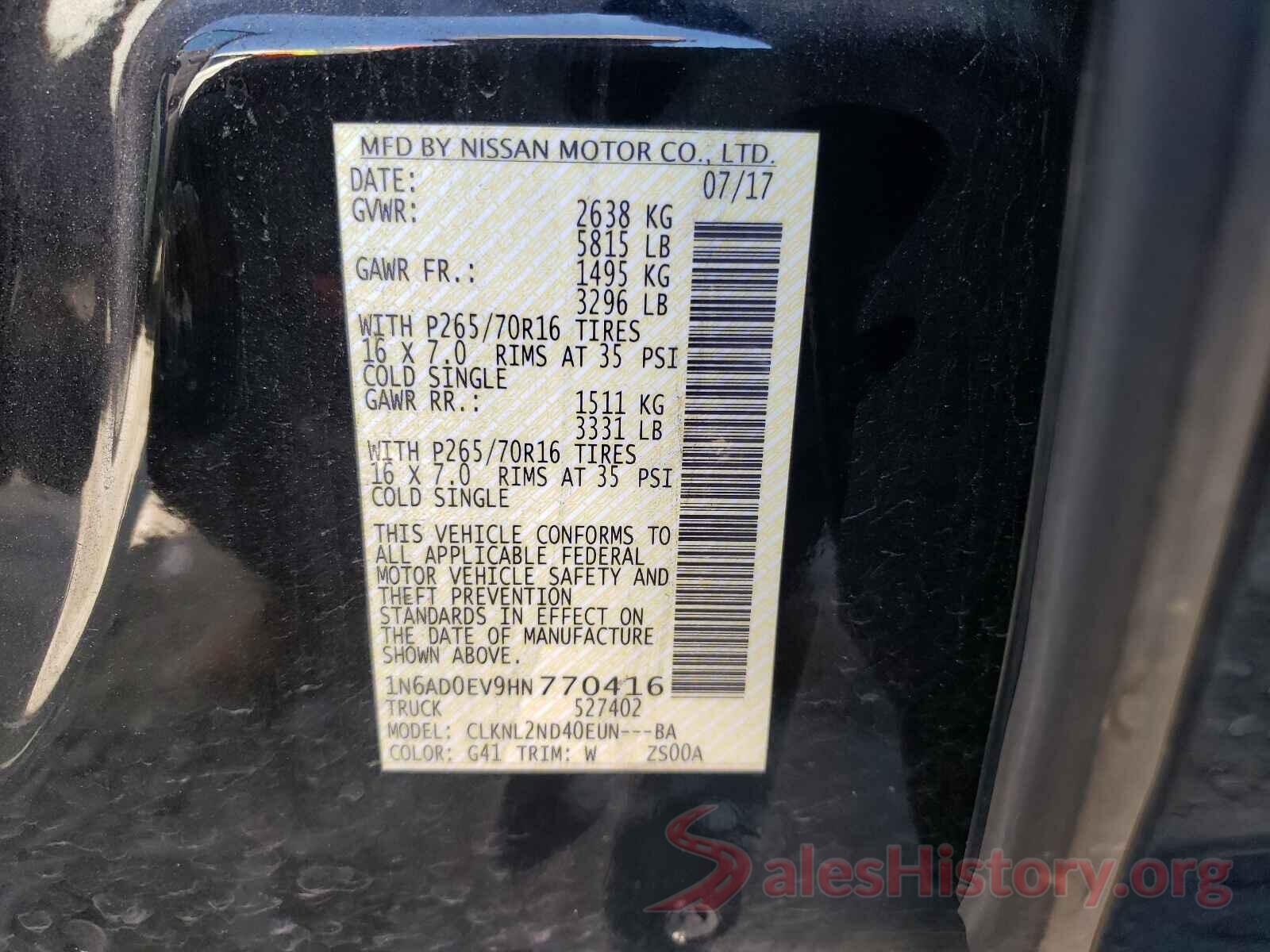 1N6AD0EV9HN770416 2017 NISSAN FRONTIER