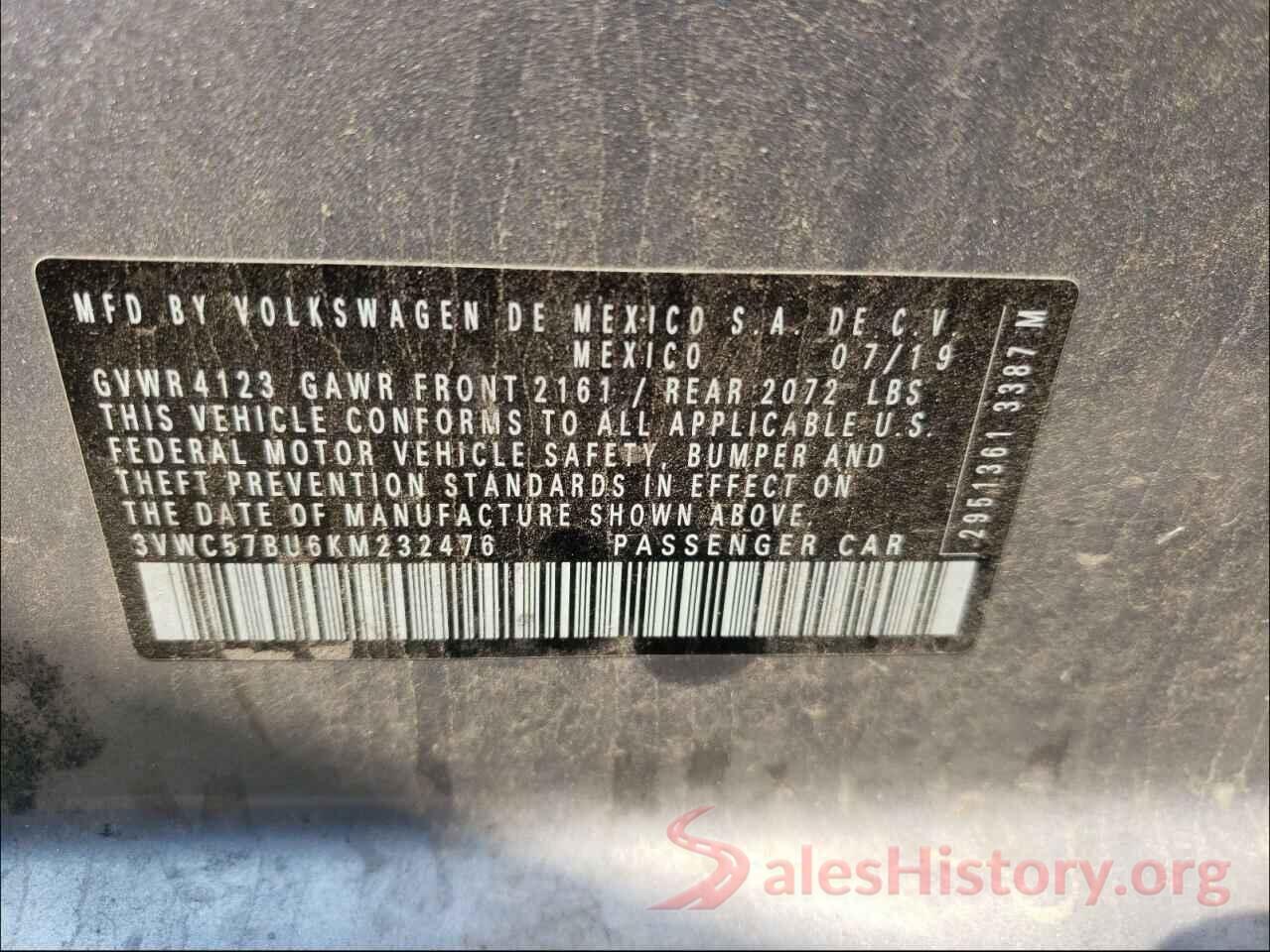 3VWC57BU6KM232476 2019 VOLKSWAGEN JETTA