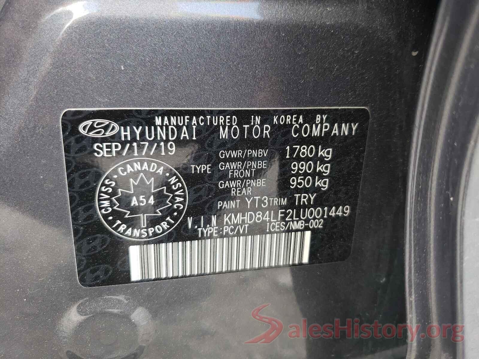 KMHD84LF2LU001449 2020 HYUNDAI ELANTRA