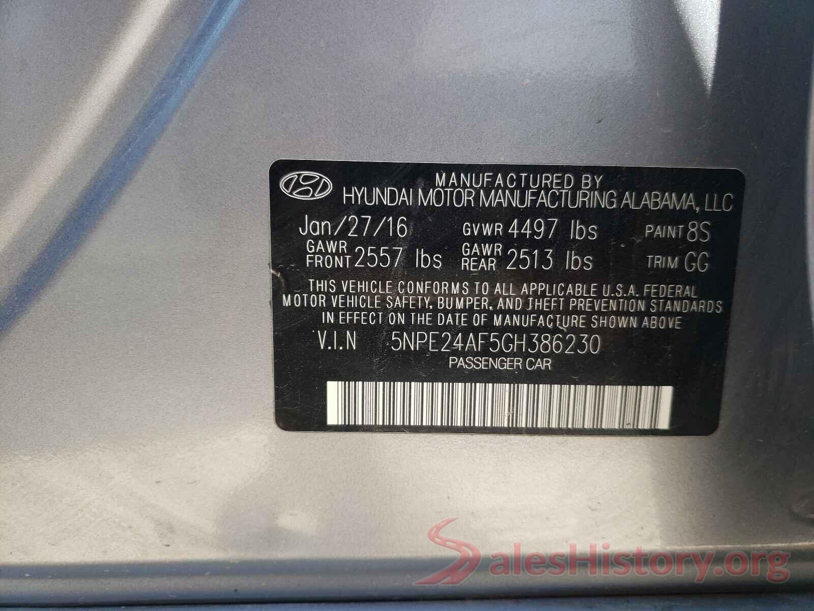 5NPE24AF5GH386230 2016 HYUNDAI SONATA