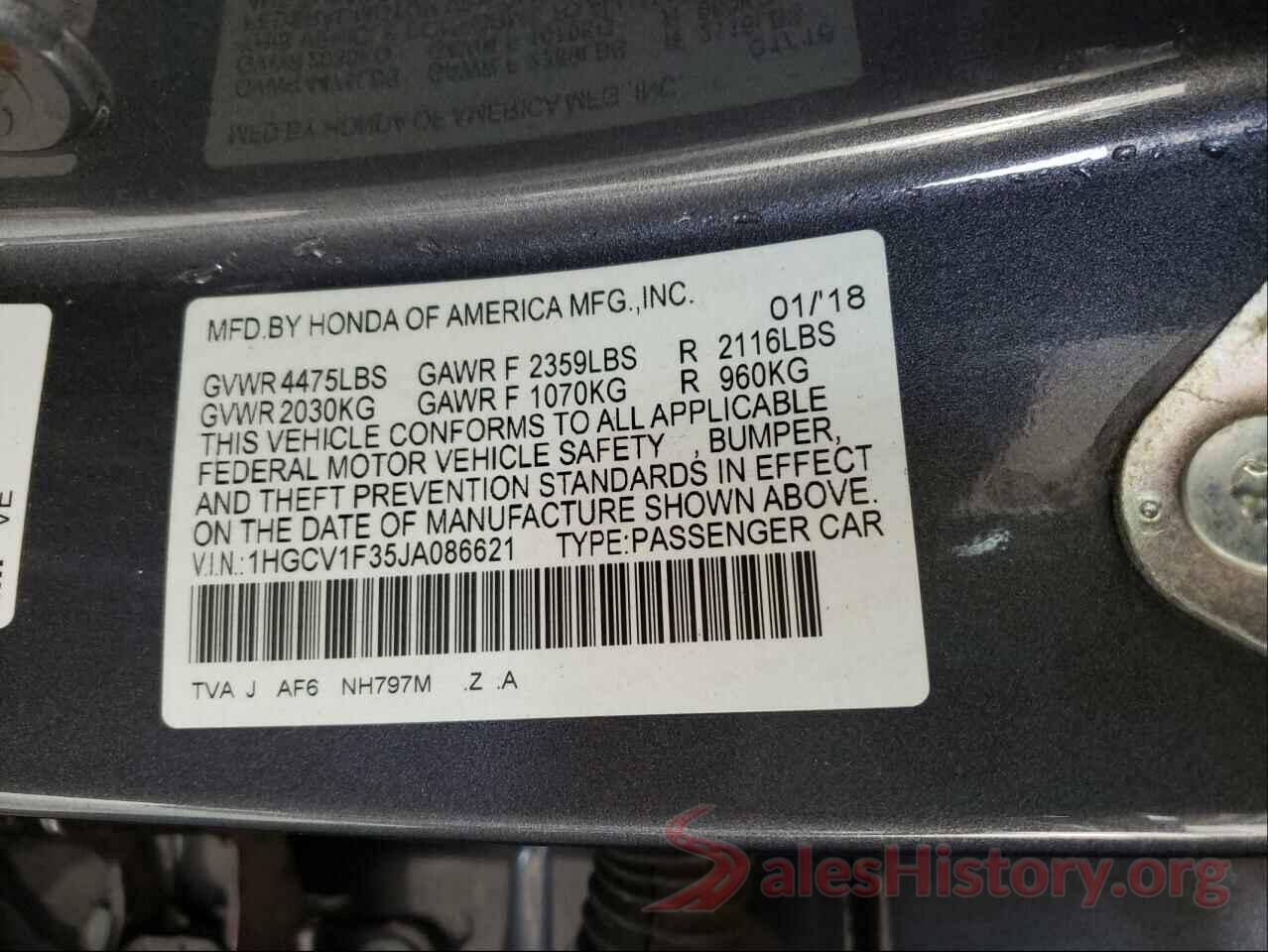 1HGCV1F35JA086621 2018 HONDA ACCORD