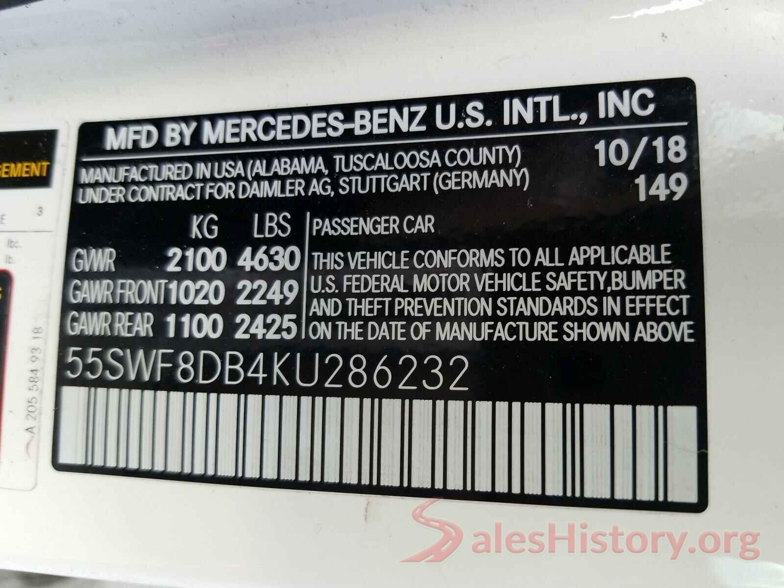 55SWF8DB4KU286232 2019 MERCEDES-BENZ C CLASS