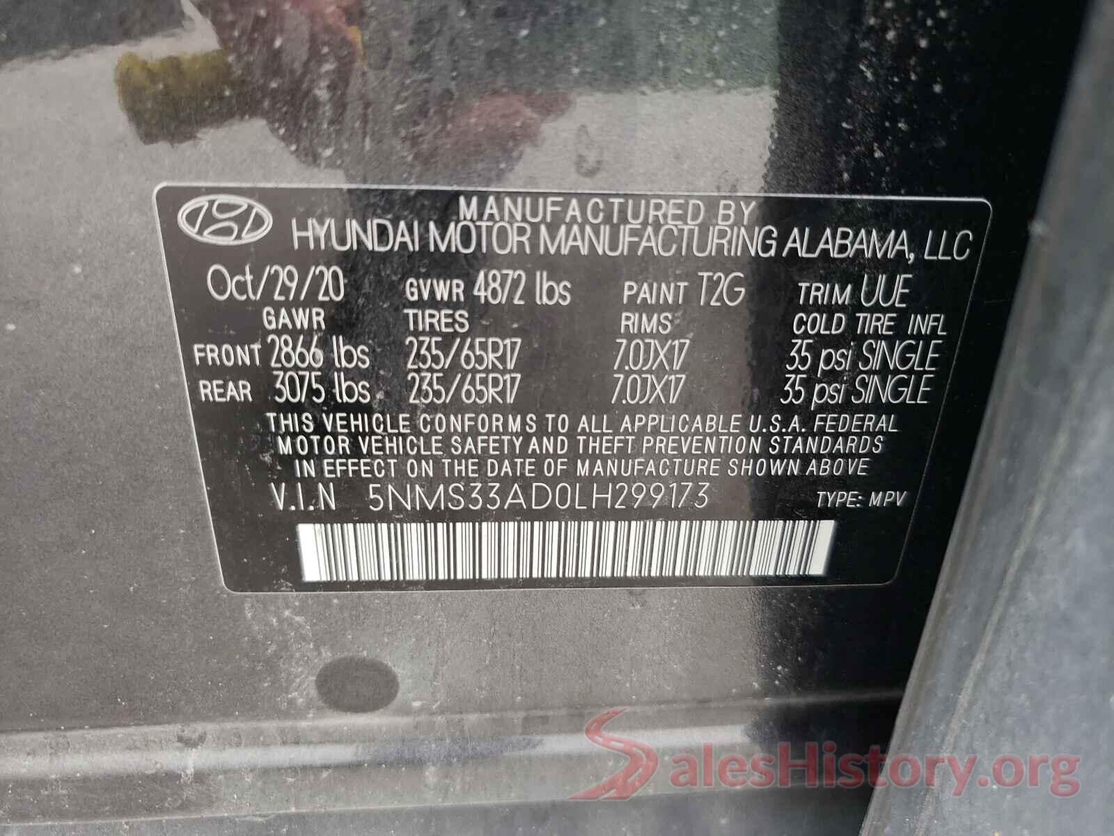 5NMS33AD0LH299173 2020 HYUNDAI SANTA FE