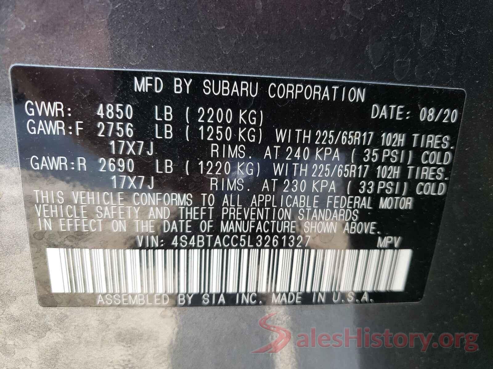 4S4BTACC5L3261327 2020 SUBARU OUTBACK