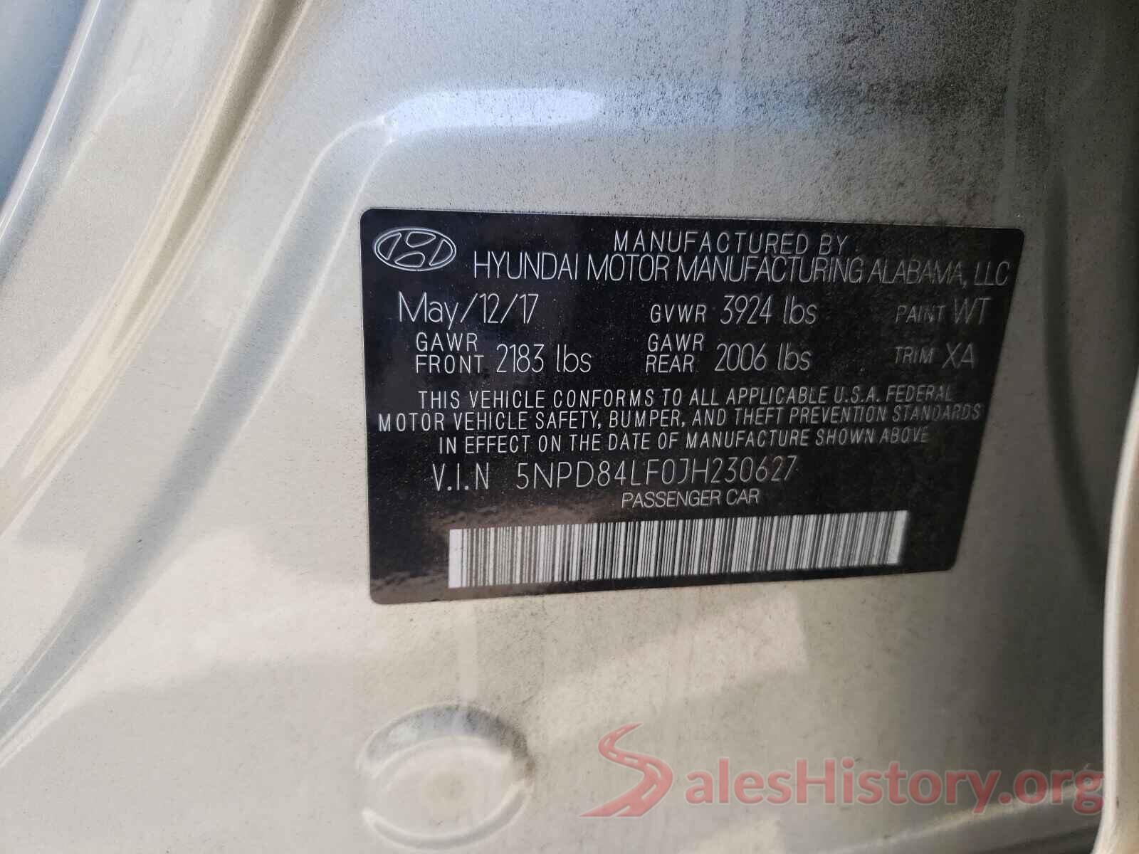 5NPD84LF0JH230627 2018 HYUNDAI ELANTRA