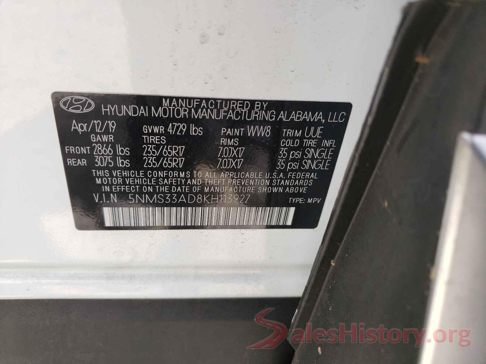 5NMS33AD8KH113927 2019 HYUNDAI SANTA FE