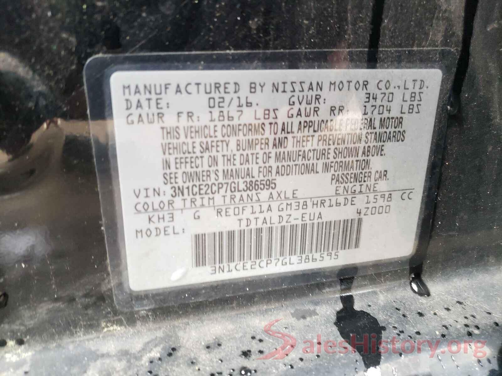 3N1CE2CP7GL386595 2016 NISSAN VERSA