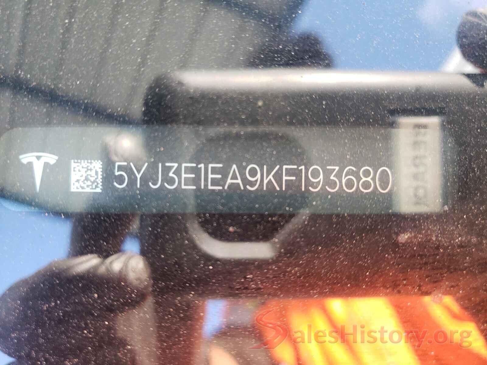 5YJ3E1EA9KF193680 2019 TESLA MODEL 3