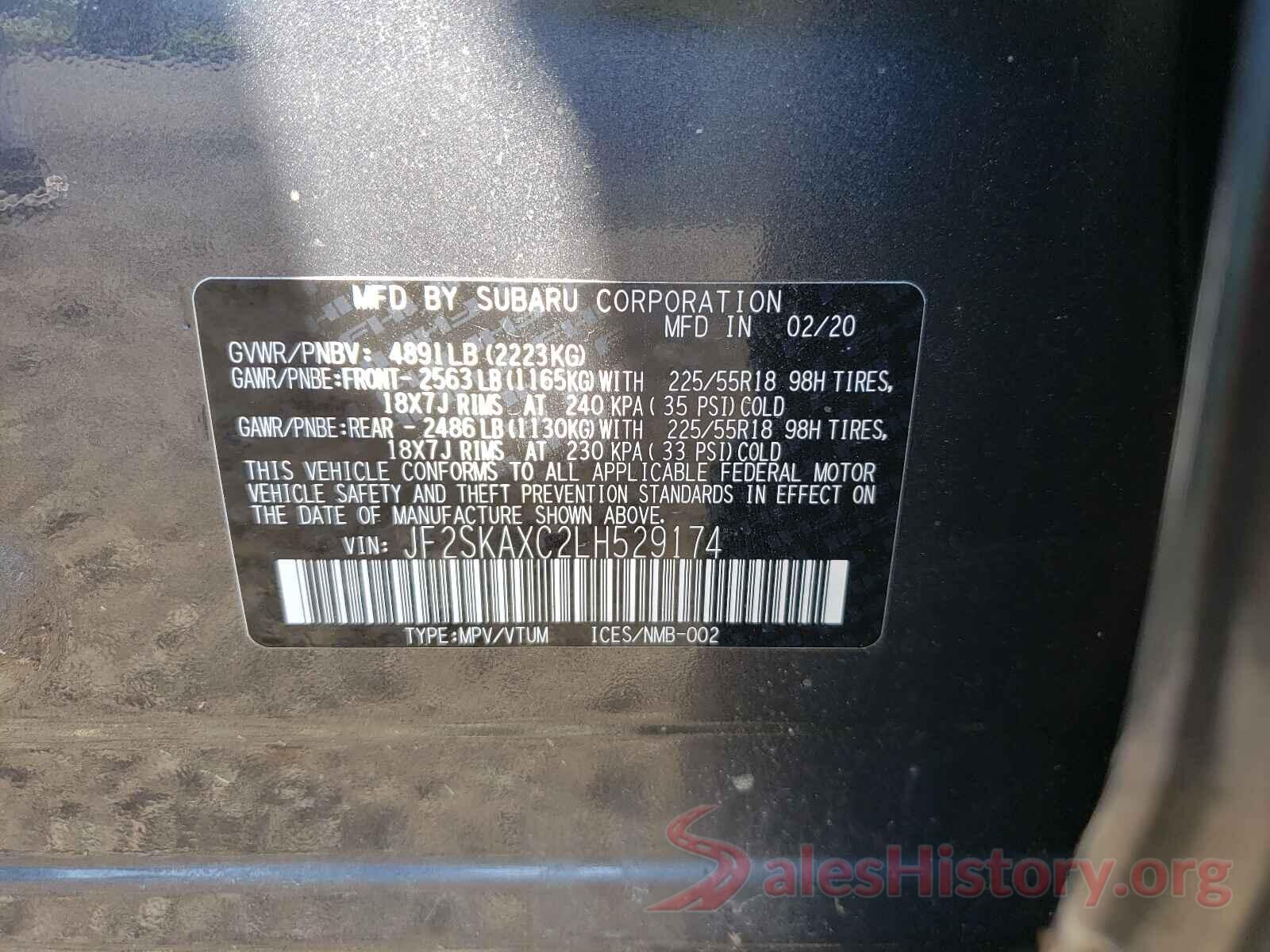 JF2SKAXC2LH529174 2020 SUBARU FORESTER