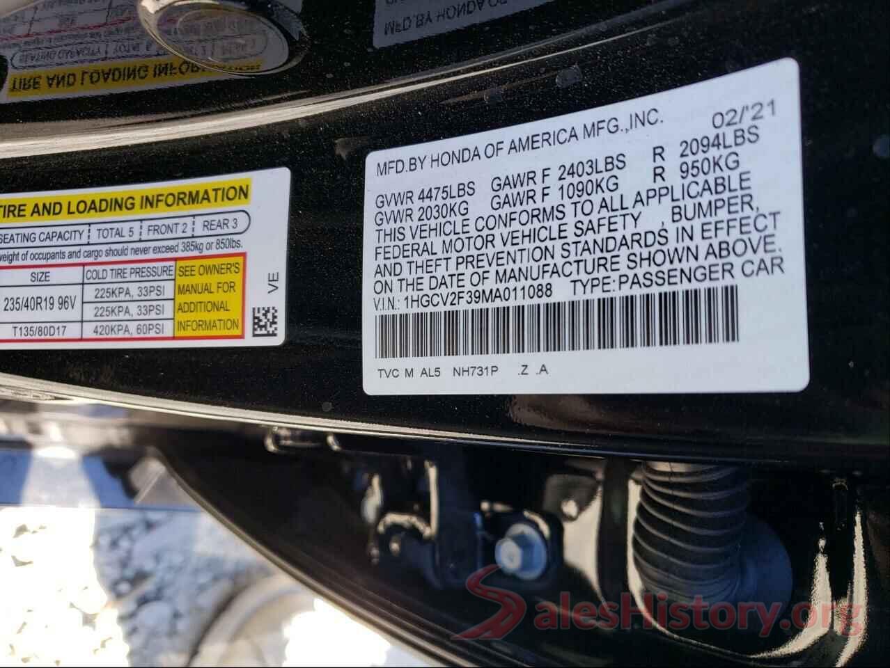 1HGCV2F39MA011088 2021 HONDA ACCORD