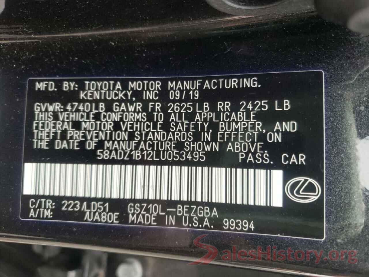 58ADZ1B12LU053495 2020 LEXUS ES350