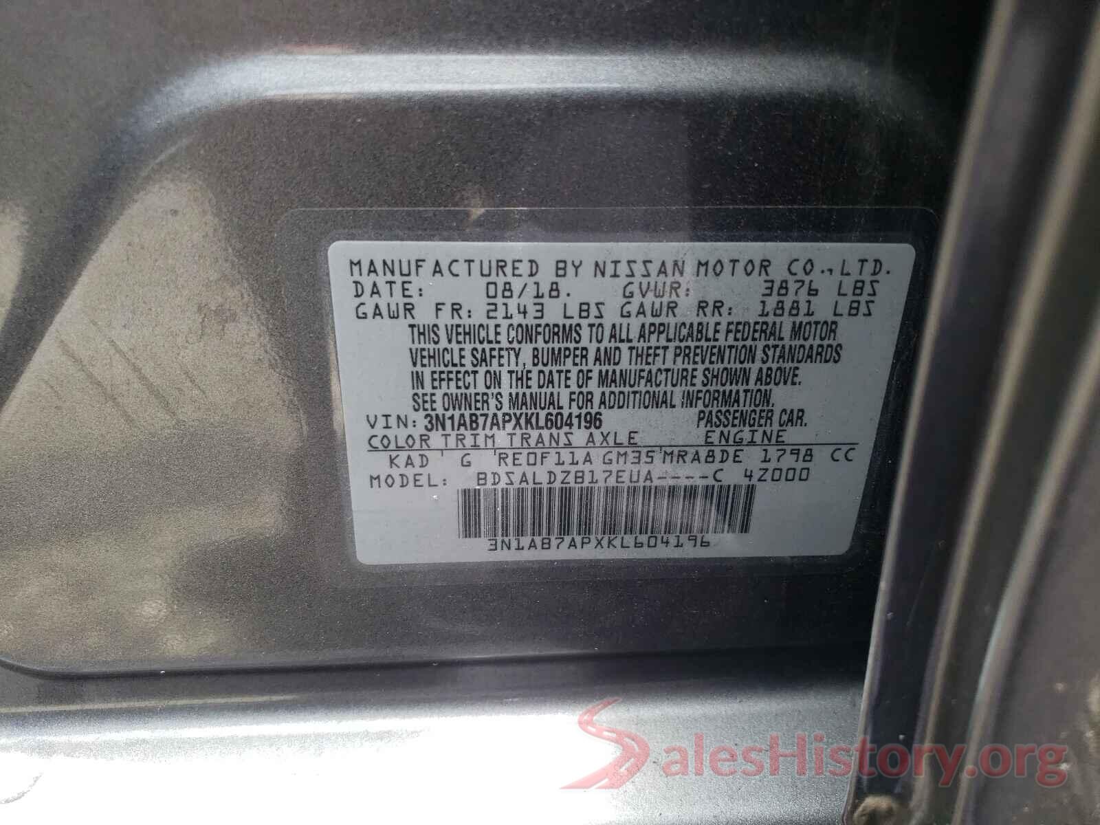 3N1AB7APXKL604196 2019 NISSAN SENTRA