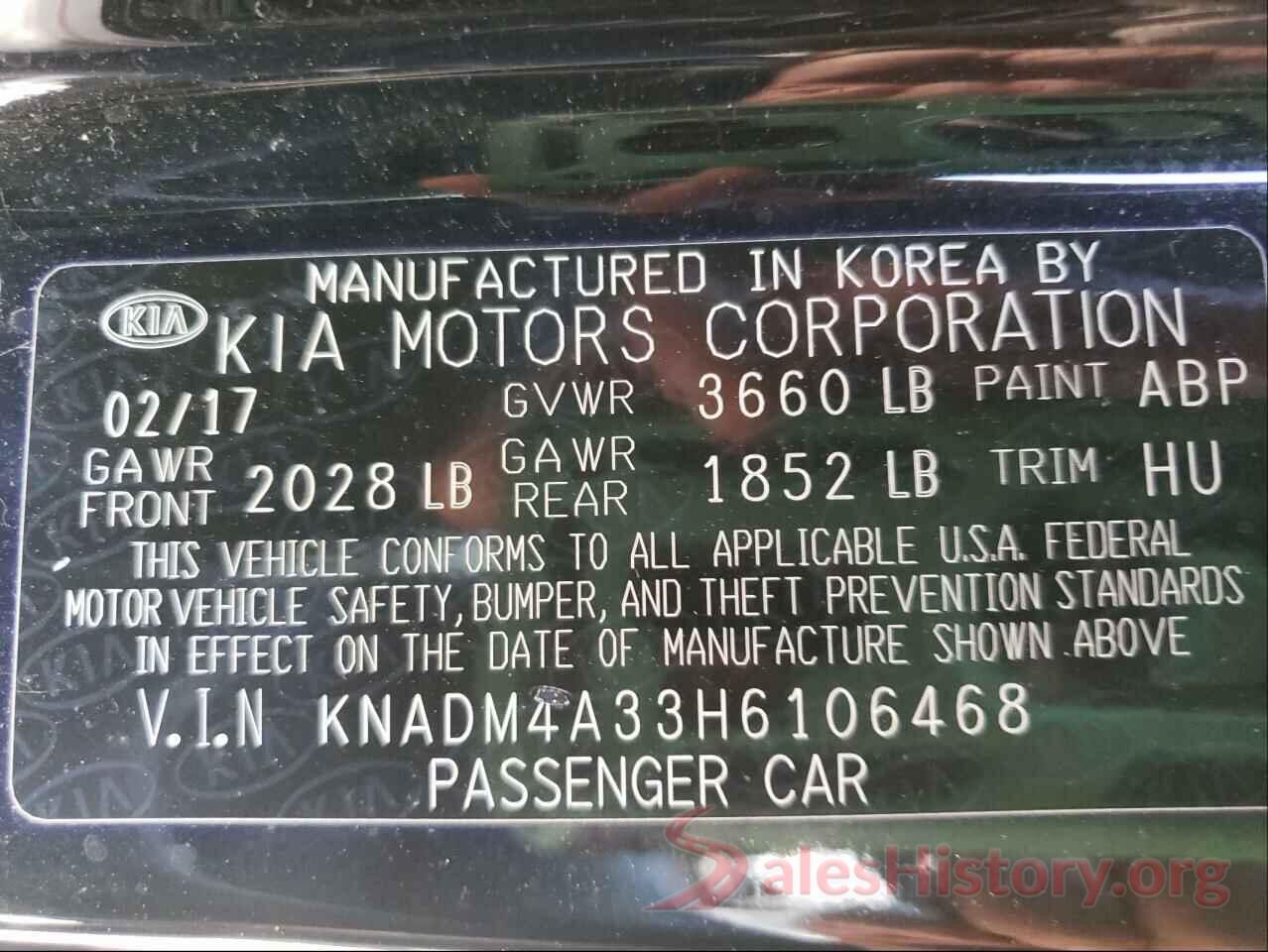 KNADM4A33H6106468 2017 KIA RIO