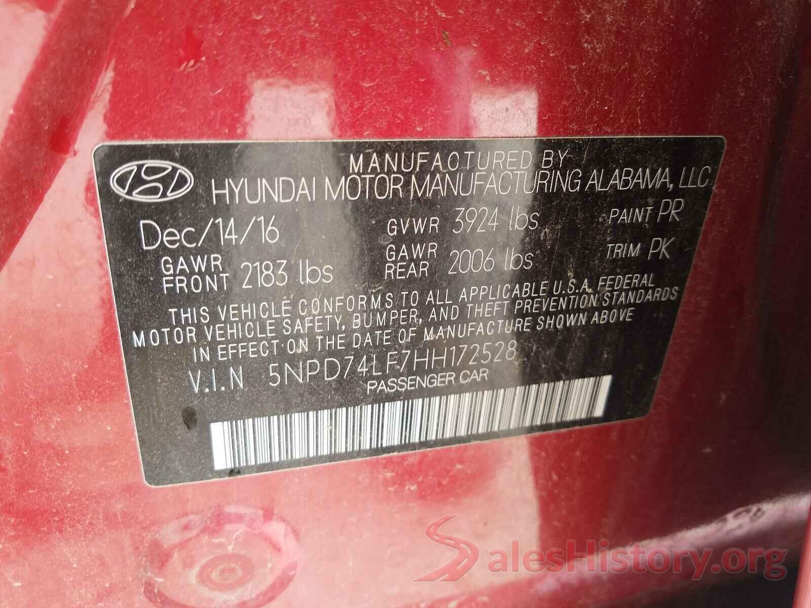 5NPD74LF7HH172528 2017 HYUNDAI ELANTRA