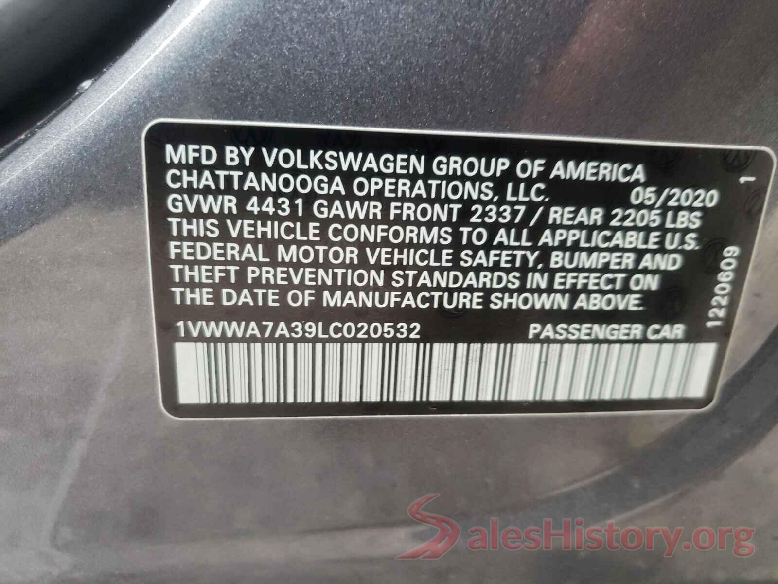 1VWWA7A39LC020532 2020 VOLKSWAGEN PASSAT