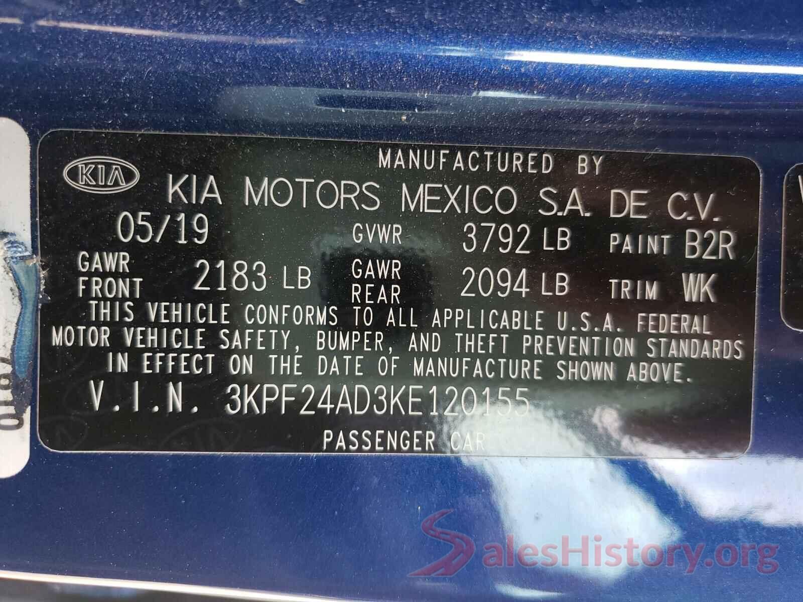 3KPF24AD3KE120155 2019 KIA FORTE