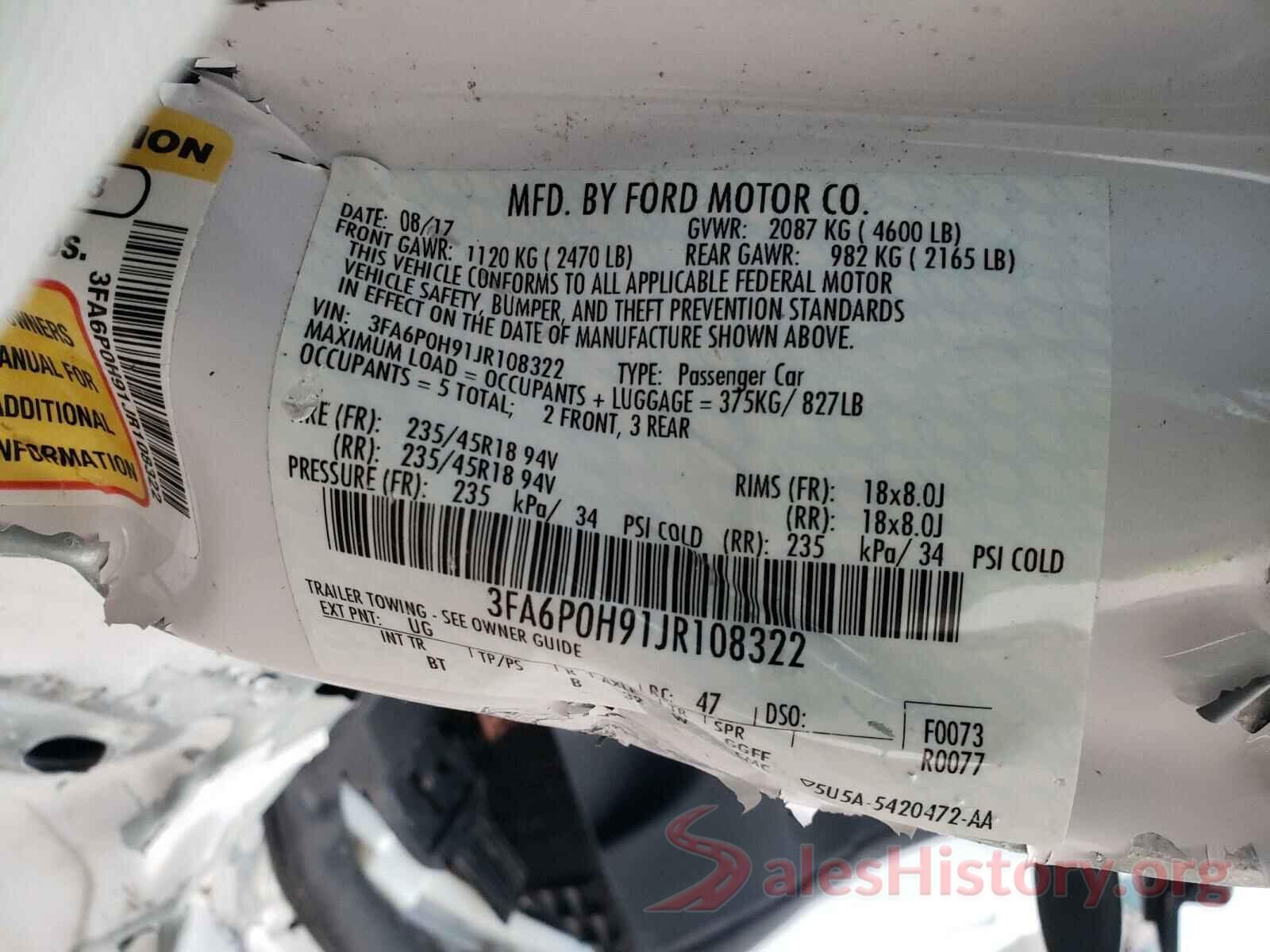 3FA6P0H91JR108322 2018 FORD FUSION