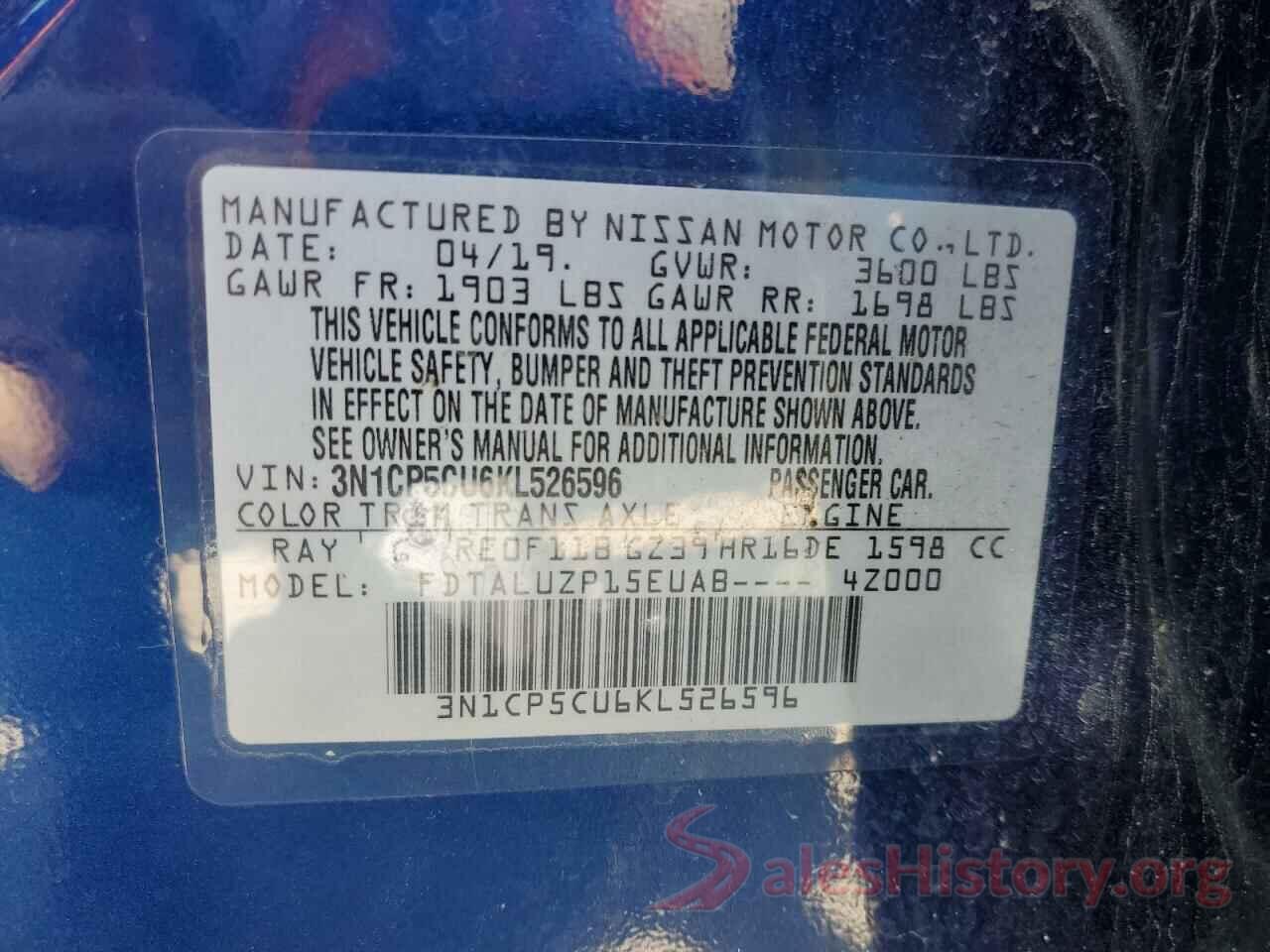 3N1CP5CU6KL526596 2019 NISSAN KICKS