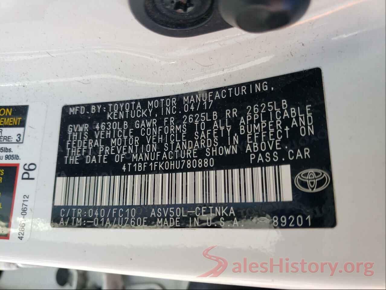 4T1BF1FK0HU780880 2017 TOYOTA CAMRY