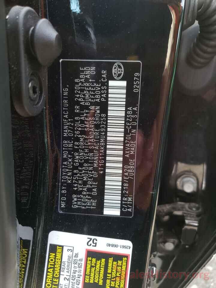 4T1G11AK8MU493258 2021 TOYOTA CAMRY