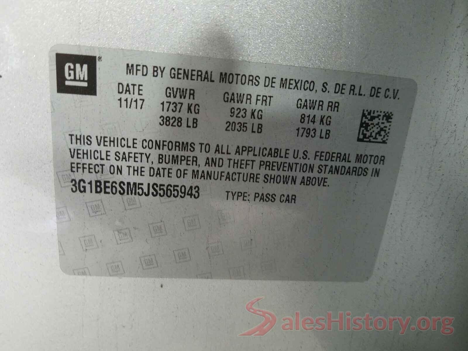 3G1BE6SM5JS565943 2018 CHEVROLET CRUZE