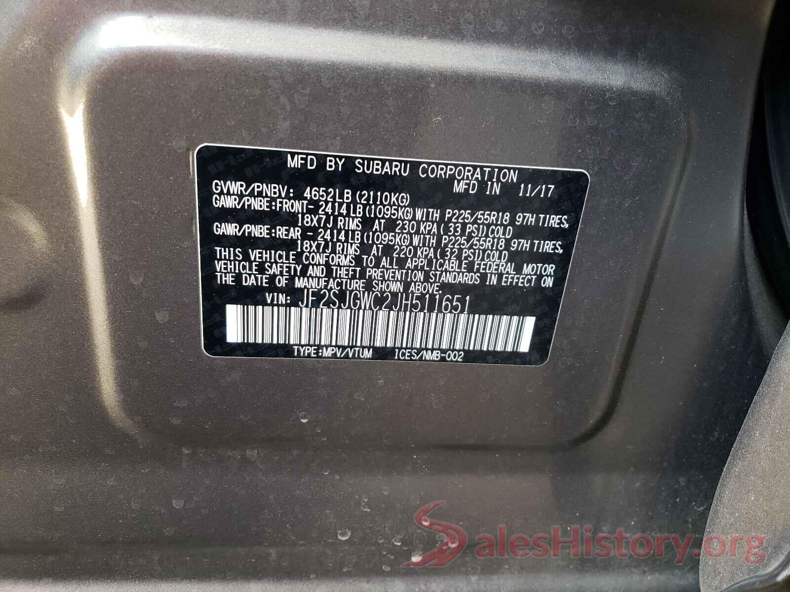 JF2SJGWC2JH511651 2018 SUBARU FORESTER