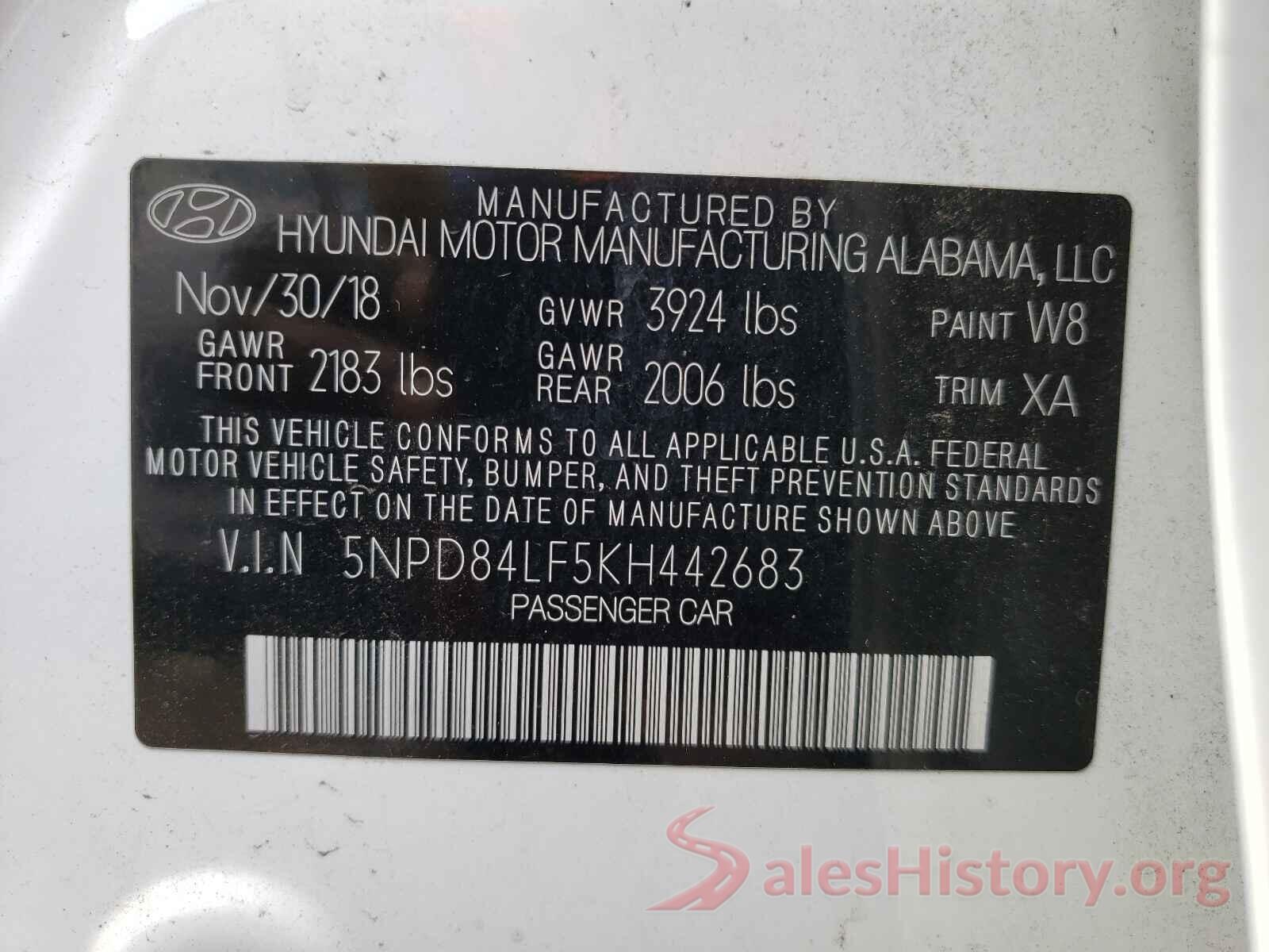 5NPD84LF5KH442683 2019 HYUNDAI ELANTRA