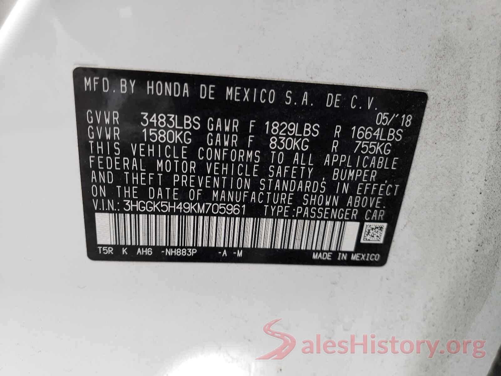 3HGGK5H49KM705961 2019 HONDA FIT