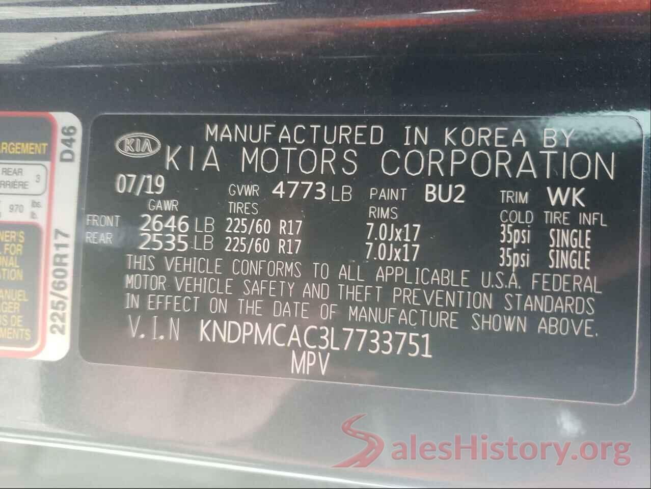 KNDPMCAC3L7733751 2020 KIA SPORTAGE