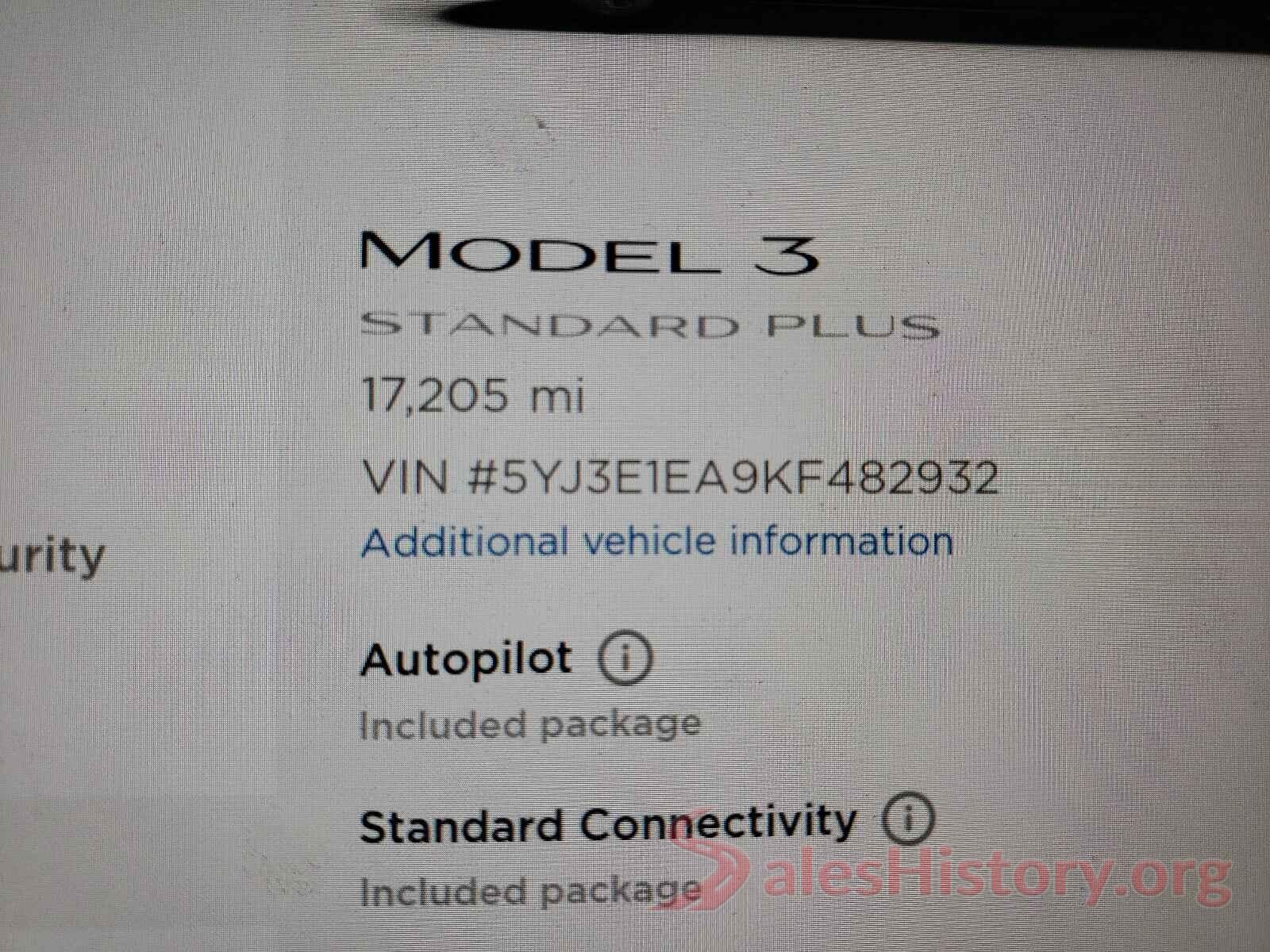 5YJ3E1EA9KF482932 2019 TESLA MODEL 3