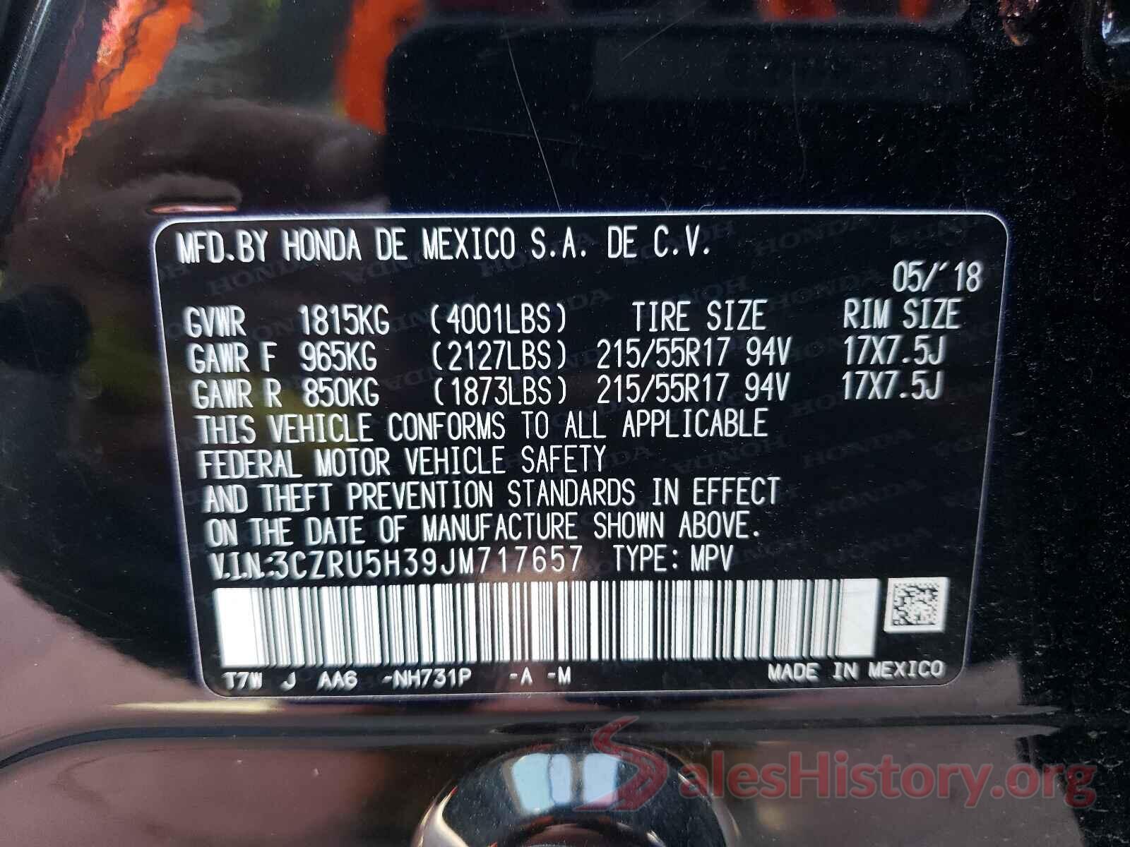 3CZRU5H39JM717657 2018 HONDA HR-V