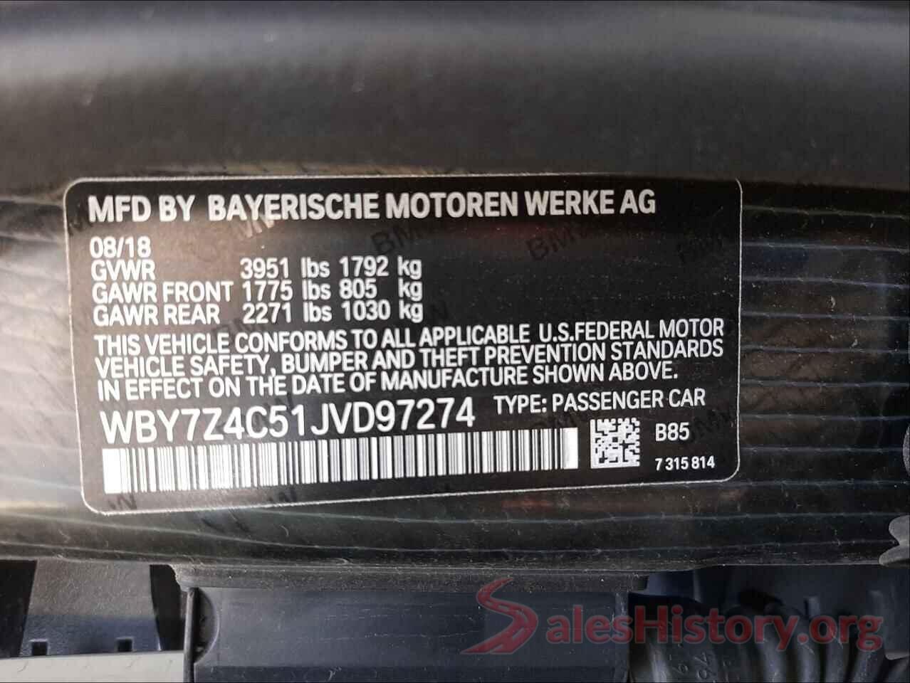 WBY7Z4C51JVD97274 2018 BMW I SERIES