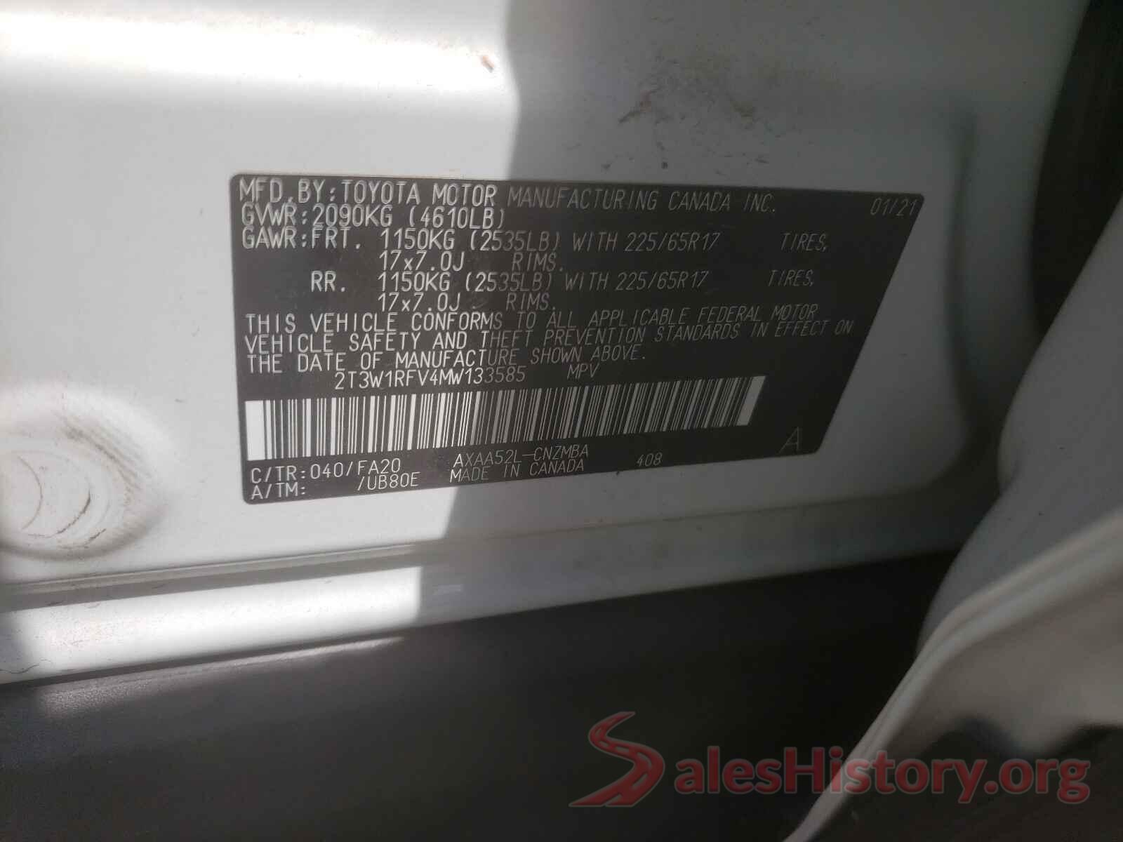 2T3W1RFV4MW133585 2021 TOYOTA RAV4