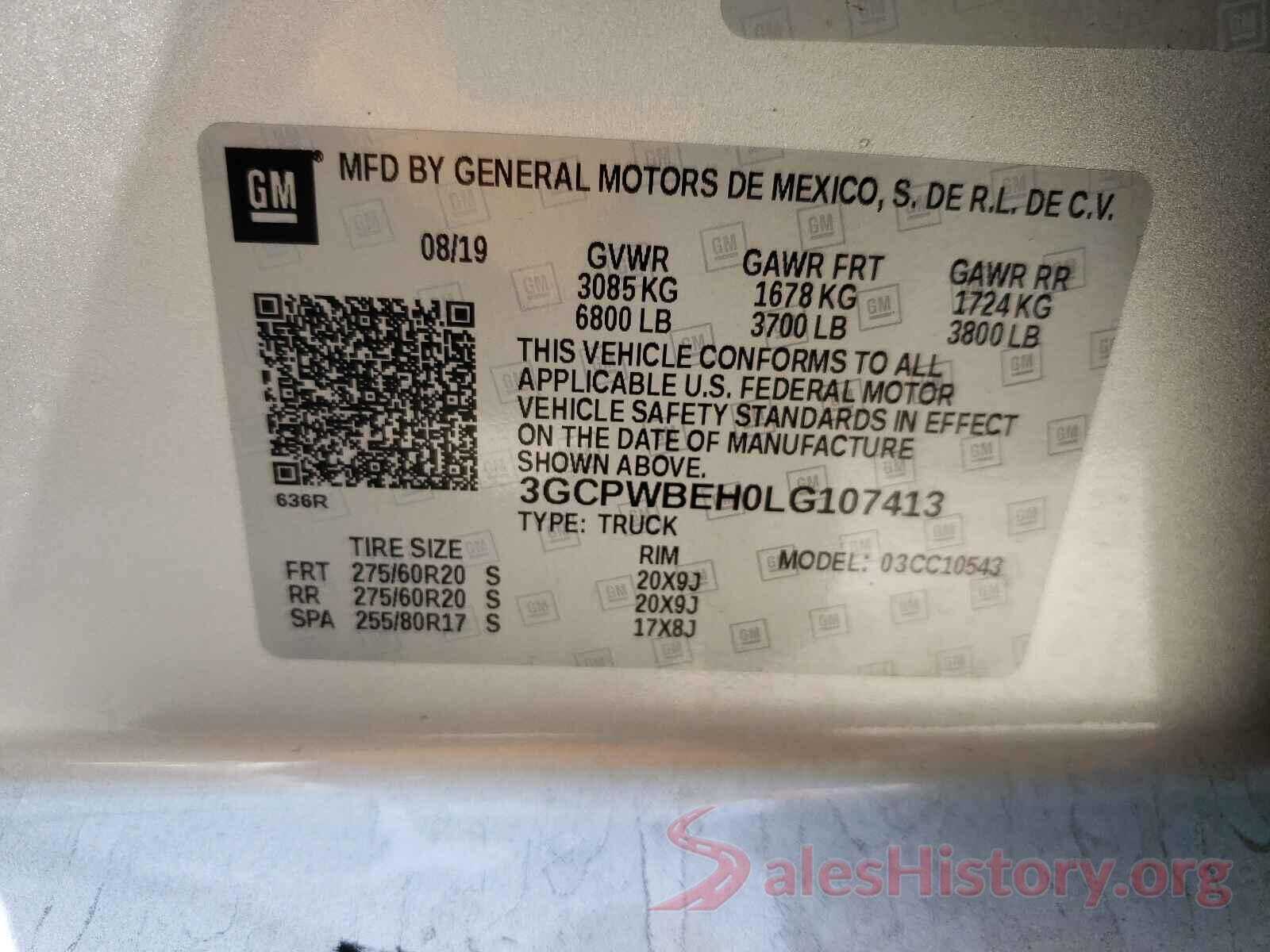 3GCPWBEH0LG107413 2020 CHEVROLET SILVERADO