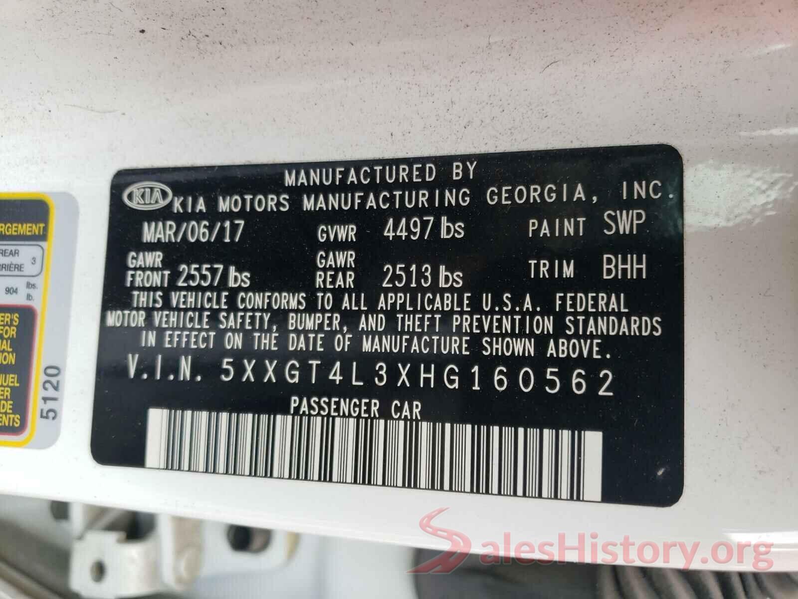 5XXGT4L3XHG160562 2017 KIA OPTIMA