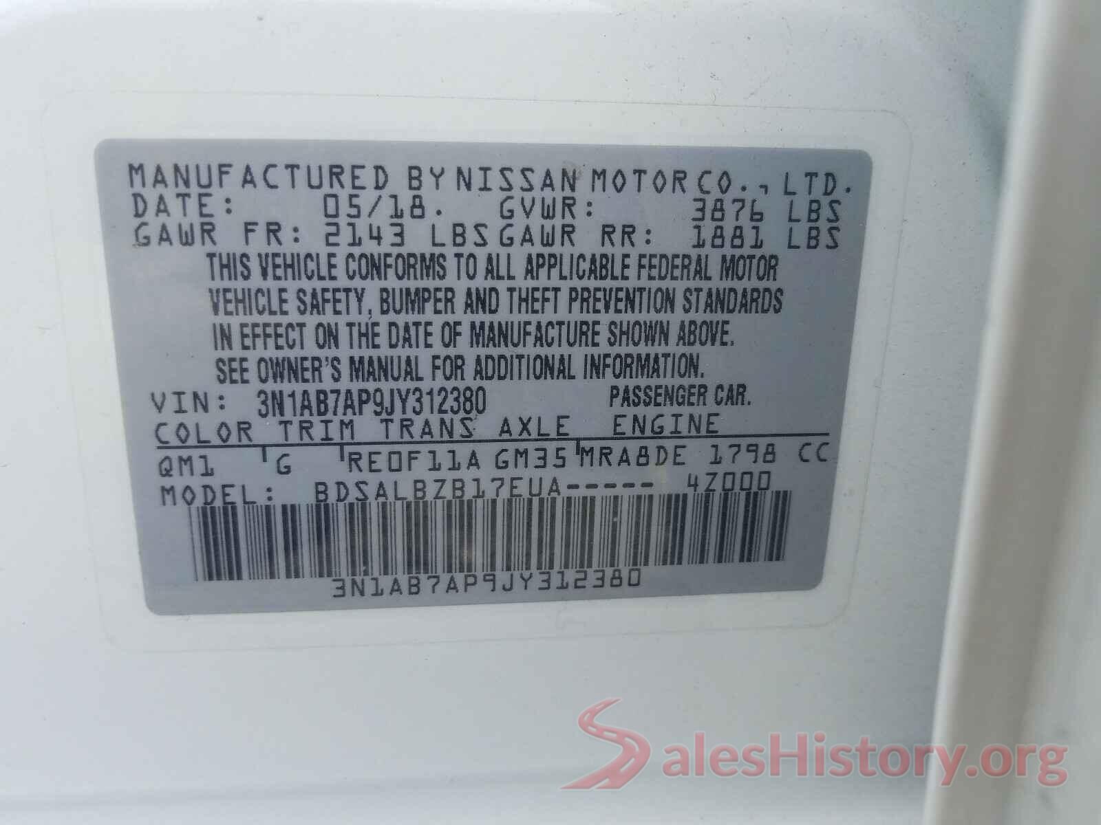 3N1AB7AP9JY312380 2018 NISSAN SENTRA