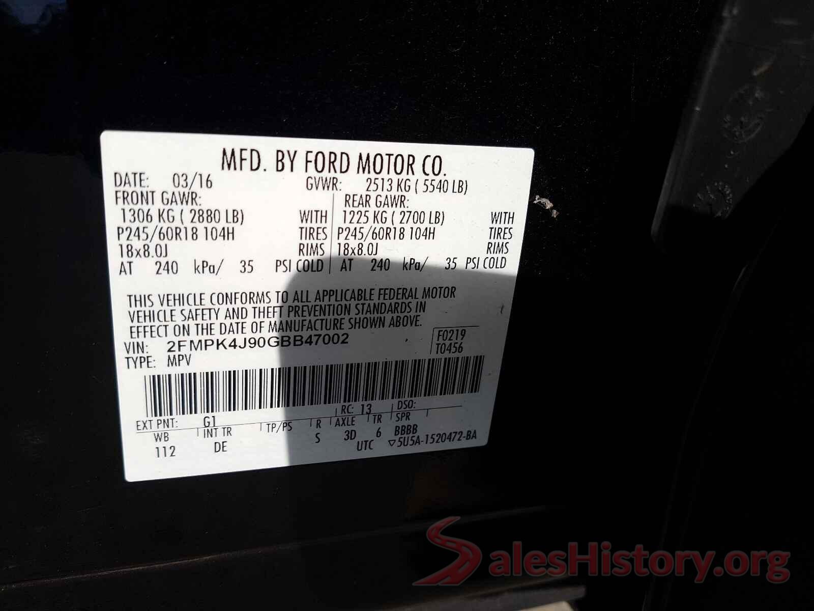 2FMPK4J90GBB47002 2016 FORD EDGE