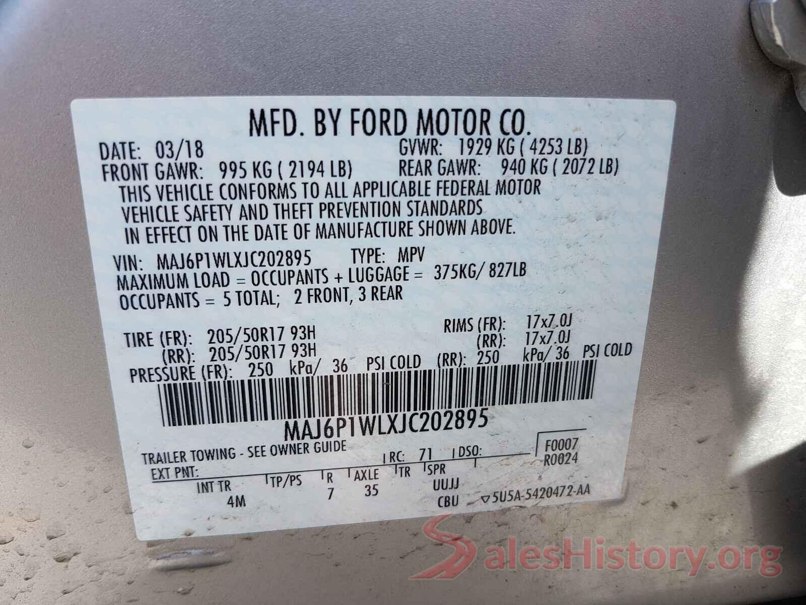 MAJ6P1WLXJC202895 2018 FORD ALL OTHER